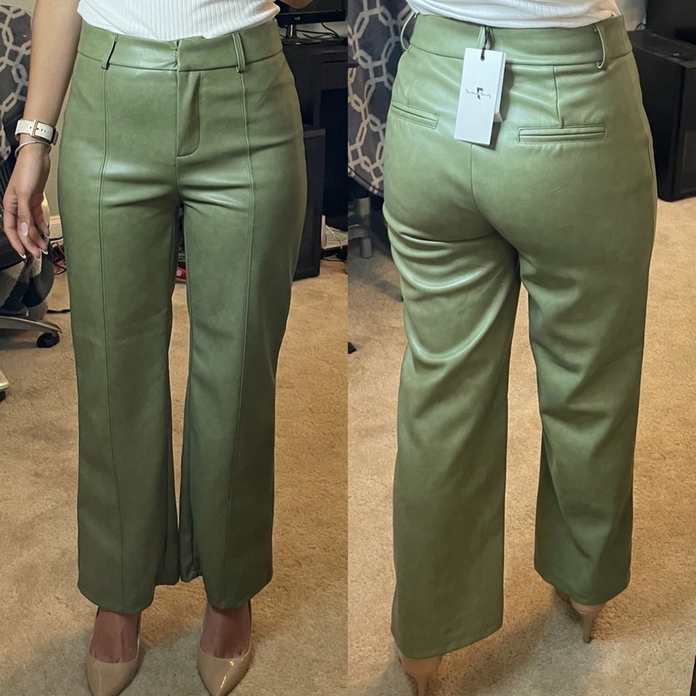 SOLD 7 For All Mankind Faux Leather Pants in Sage Green